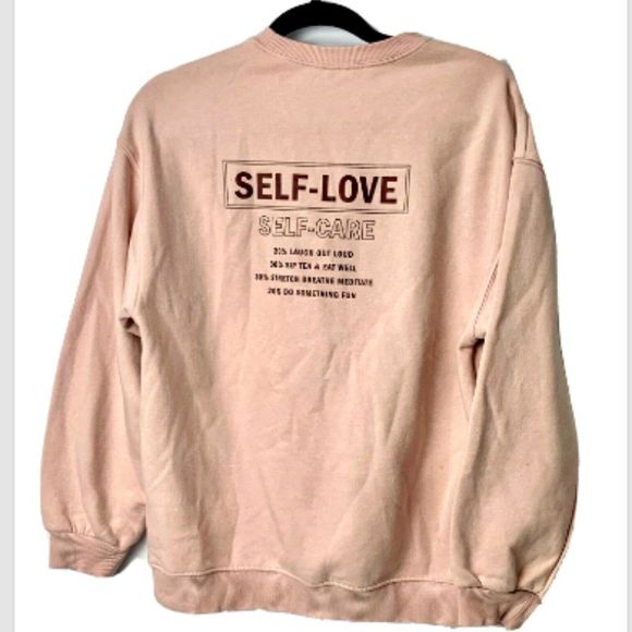 H&M Pink Women Teens Sweatshirt Self Love Size Small Long Sleeves - Picture 3 of 4